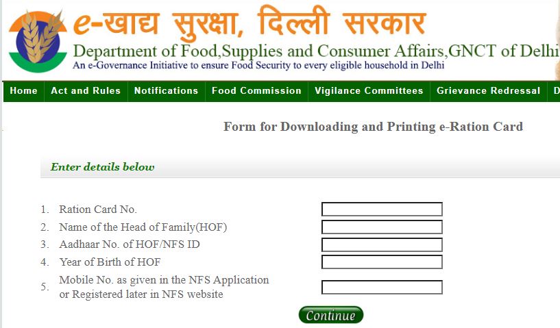 Delhi Ration Card Download