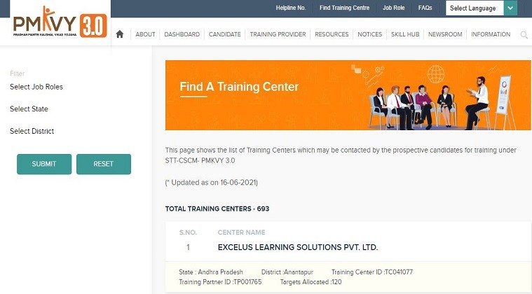 PMKVY training centre list